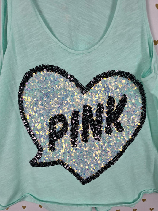 Victorias Secret PINK BLING Heart Sequined Tank top mint XS