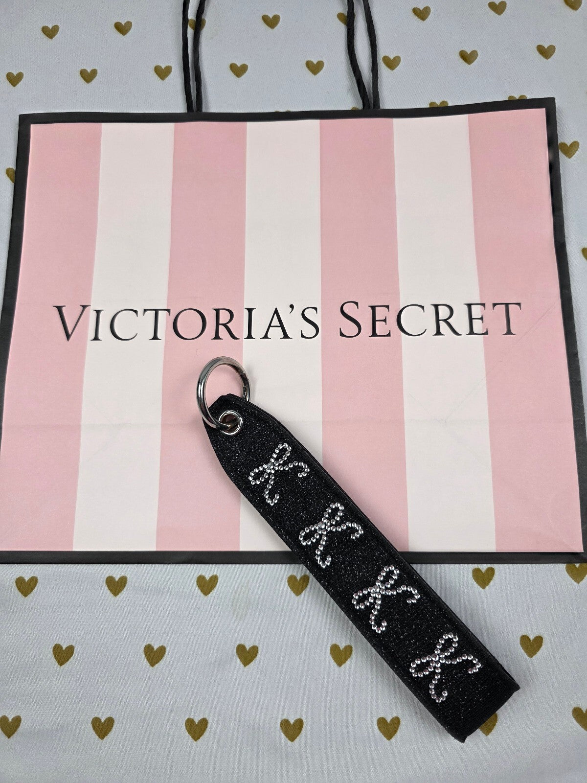 Victoria Secret BLING wristlet strap keychain Handle Rhinestone Bows Studded