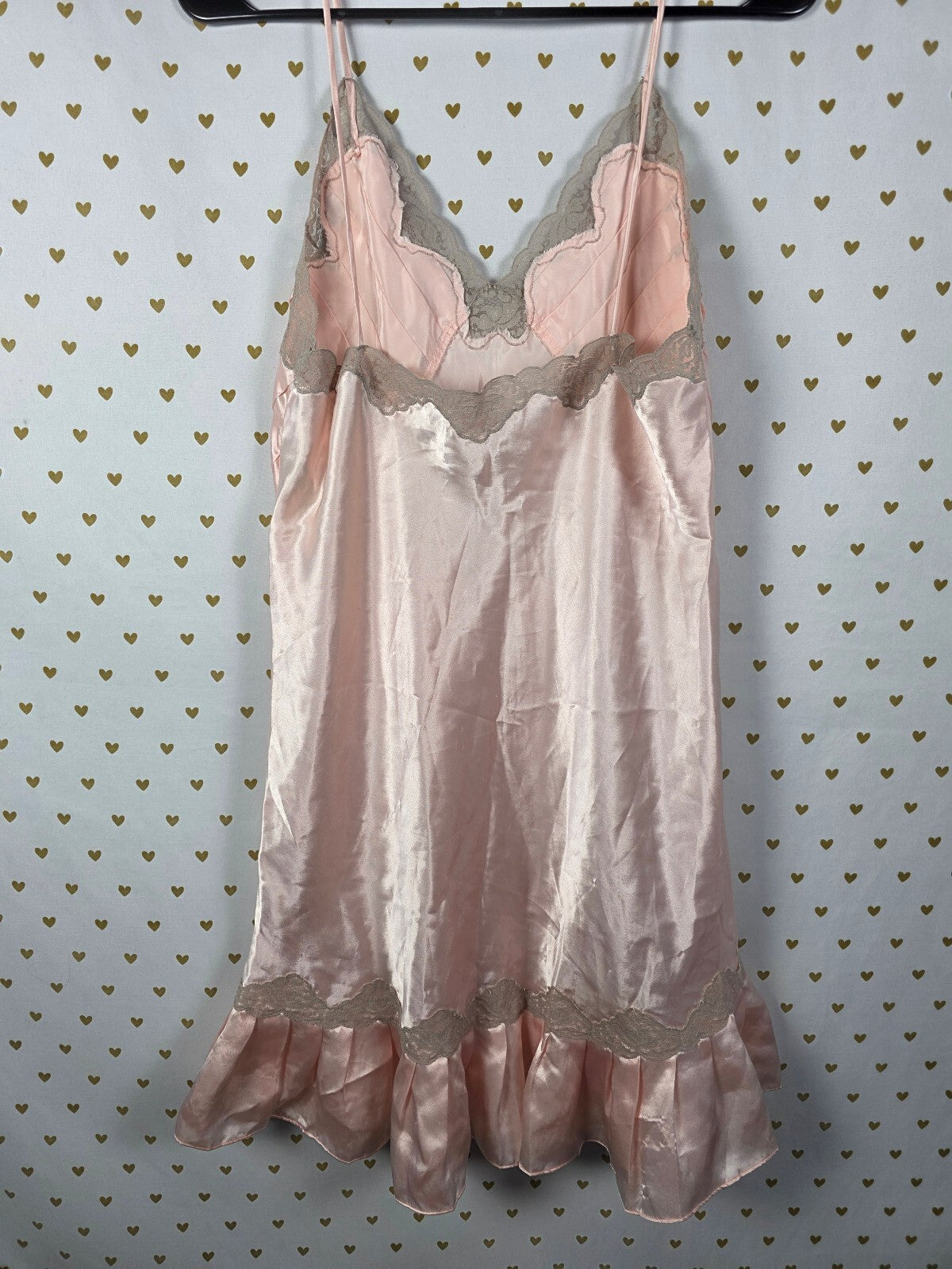 Vintage Victoria's Secret Satin Lace Ruffle Hem Slip Nightgown – L