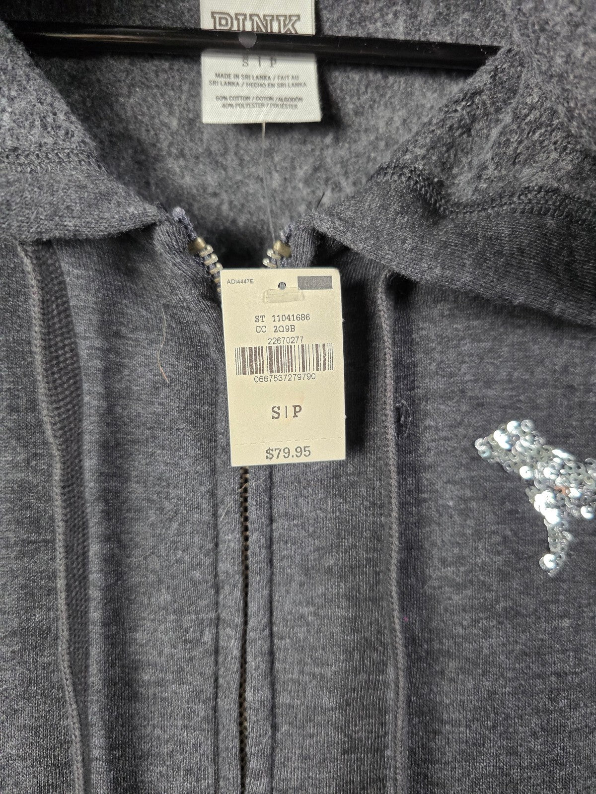 Victorias Secret Pink Bling NEW NWT Sequined Logo Hoodie Jacket Grey Small