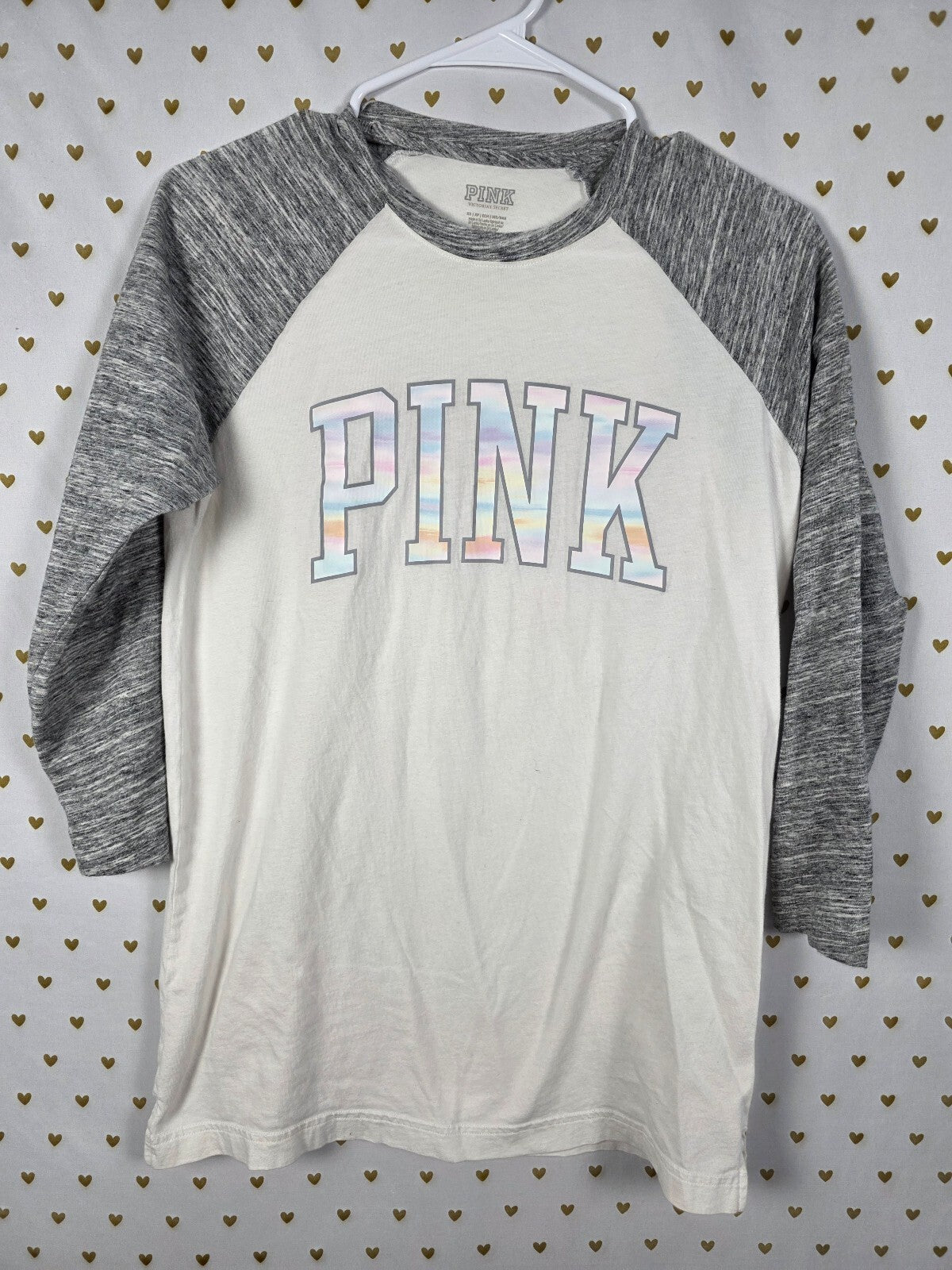 Victorias Secret PINK Raglan Rainbow Tee shirt Logo XS