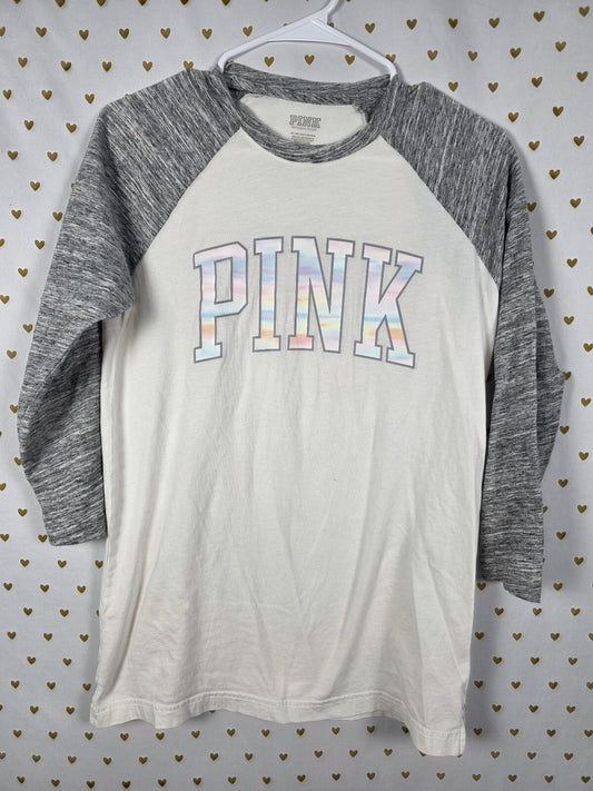 Victorias Secret PINK Raglan Rainbow Tee shirt Logo XS
