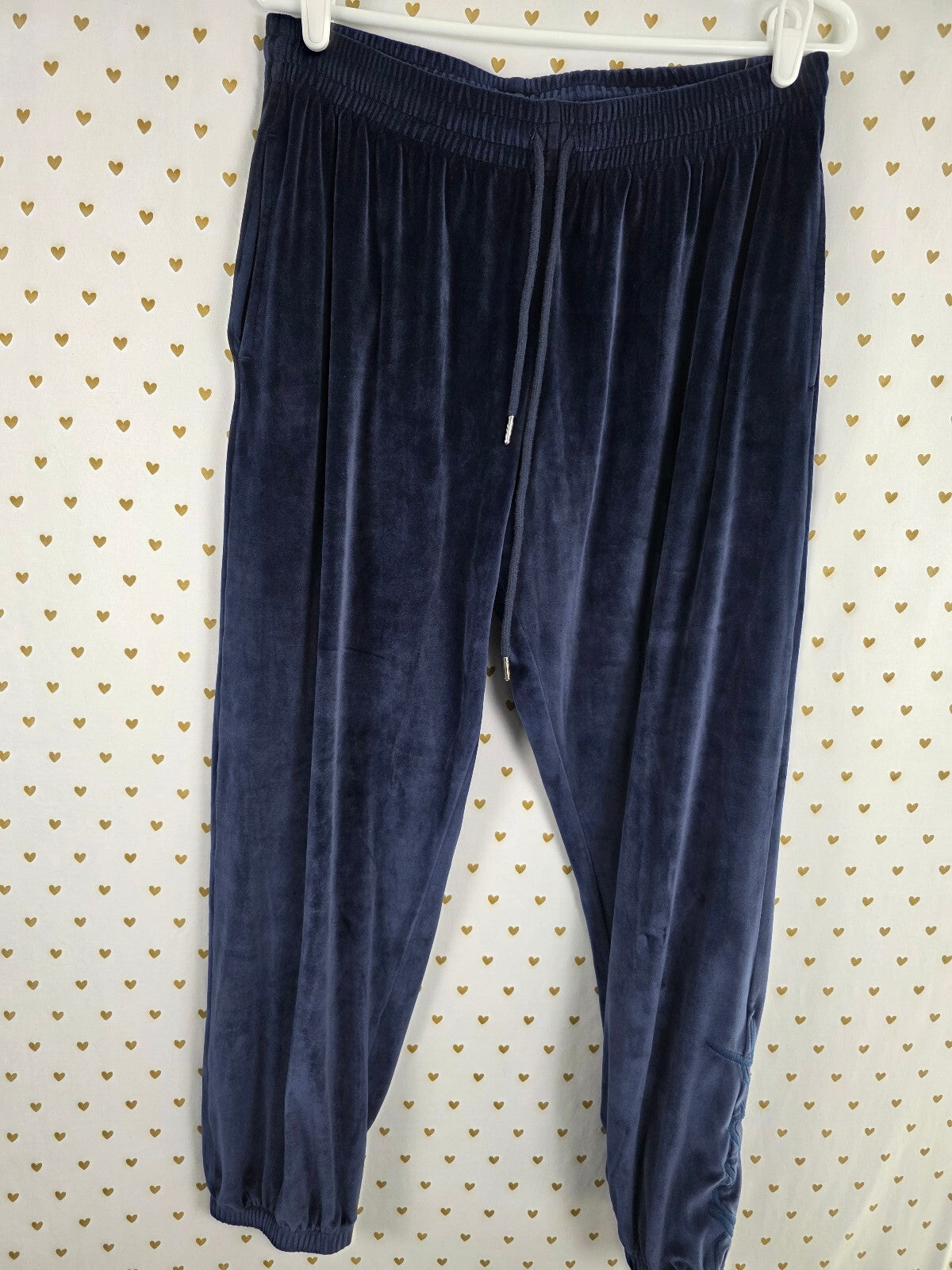 Victorias Secret Pink Blue Logo Embroidered Velour Sweats Hoodie SET LARGE