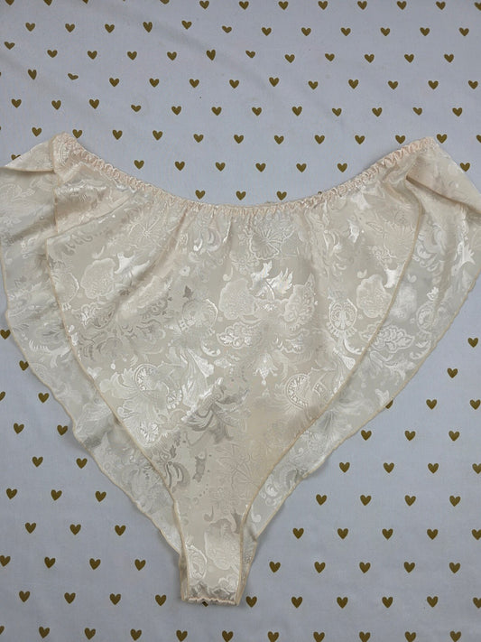 Vintage Victoria's Secret Gold Label Satin Sleep Shorts L Ivory Floral Jacquard