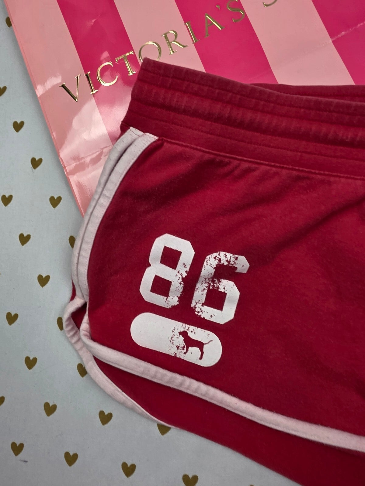 Vintage Y2K Victoria's Secret PINK 86 Dog Micro Mini Shorts M Red