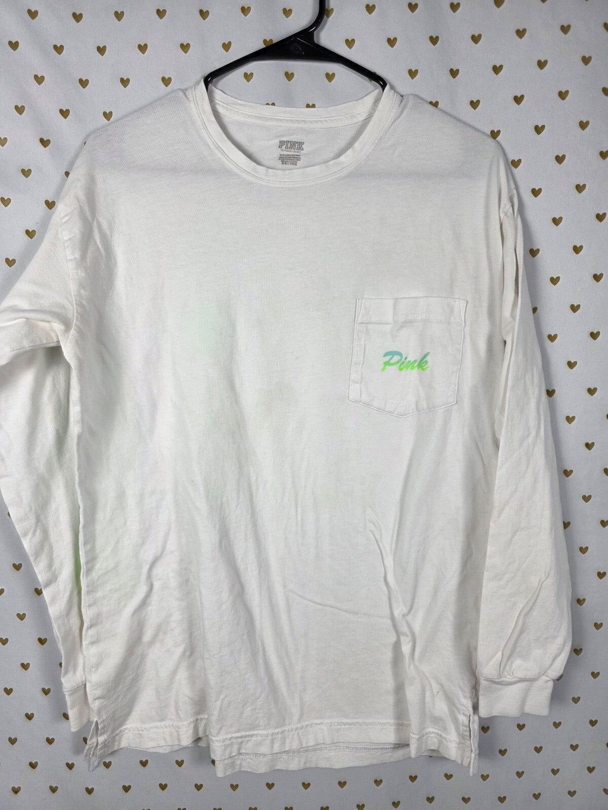 Victorias Secret PINK Gradient Campus Logo Green Tee Shirt SMALL