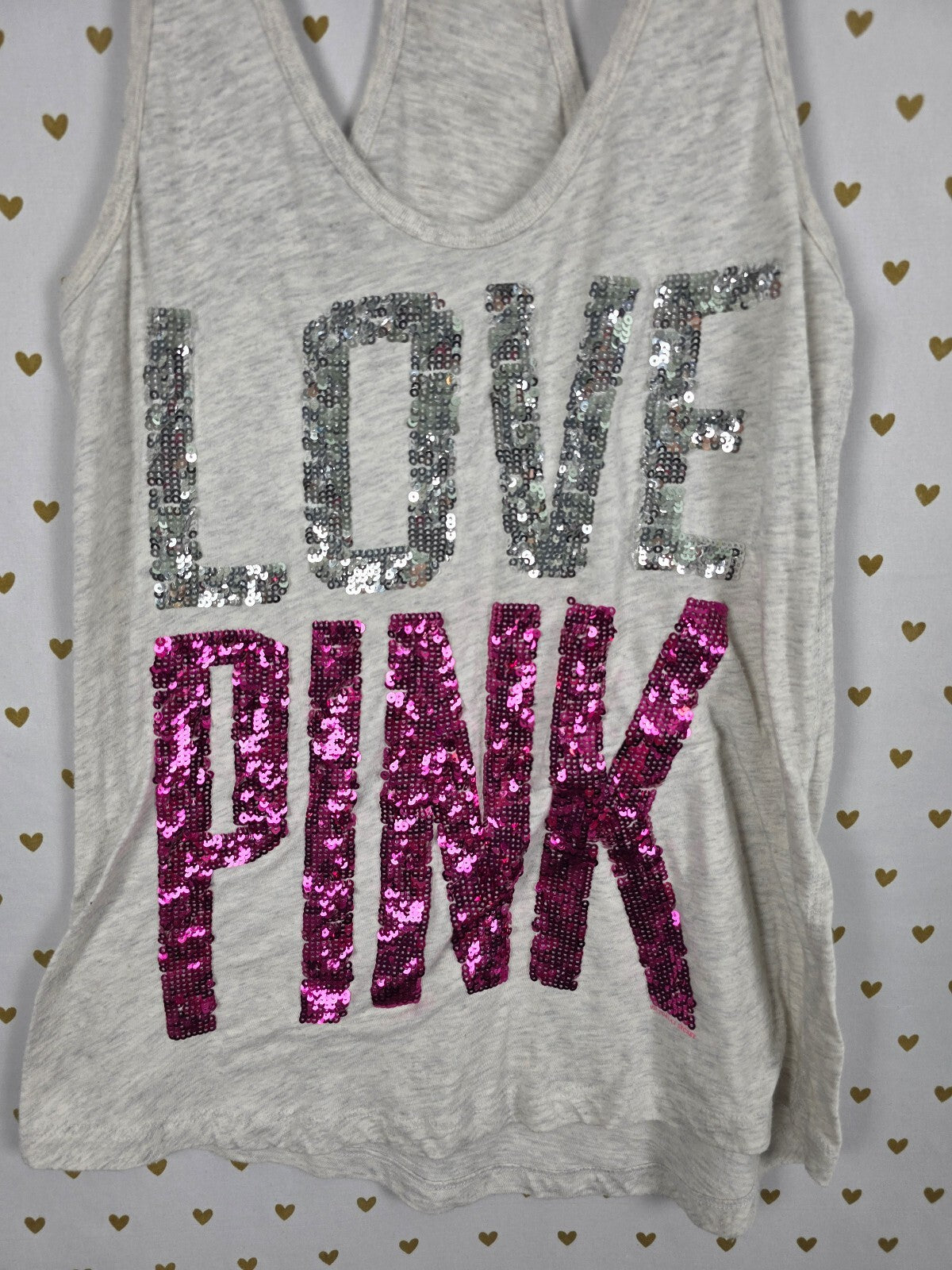 Victorias Secret PINK BLING Love Tank Top Sequined Muscle Tee SMALL