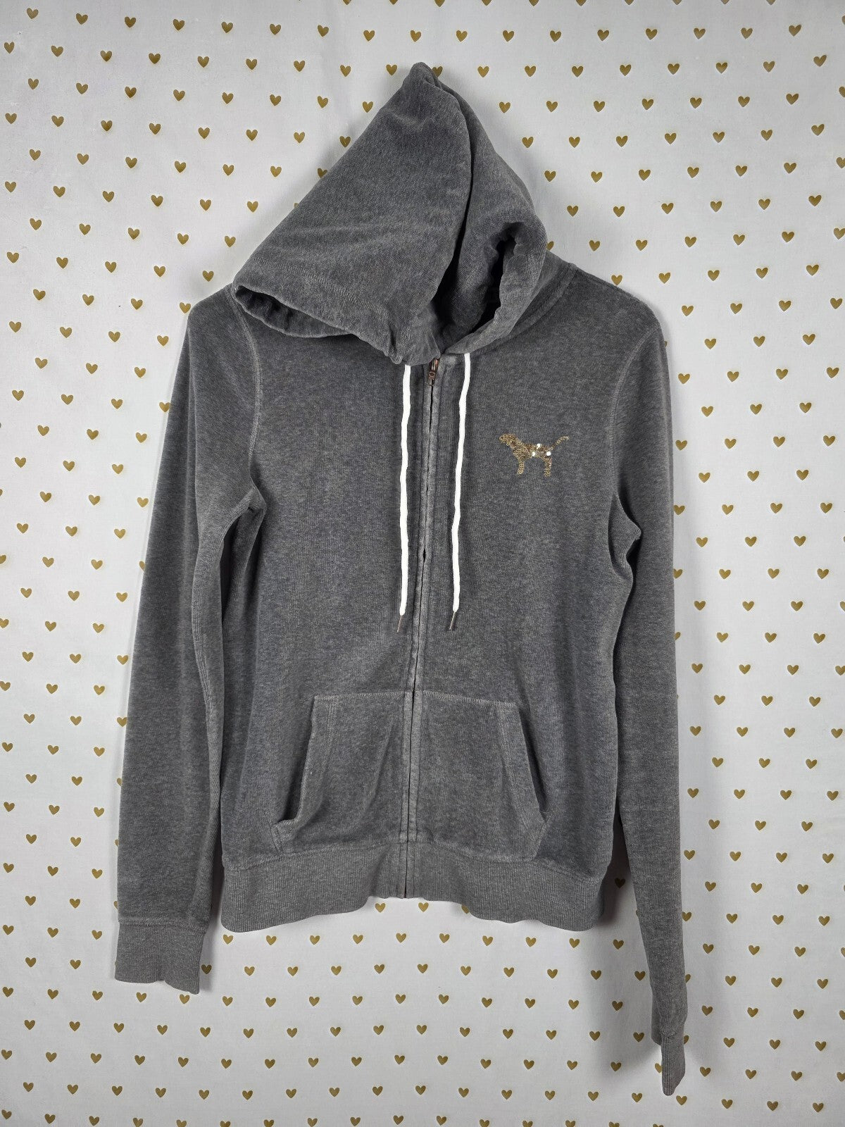 Victorias Secret Pink Vintage y2k Velour Bling Sequined Full Zip Hoodie Jacket S