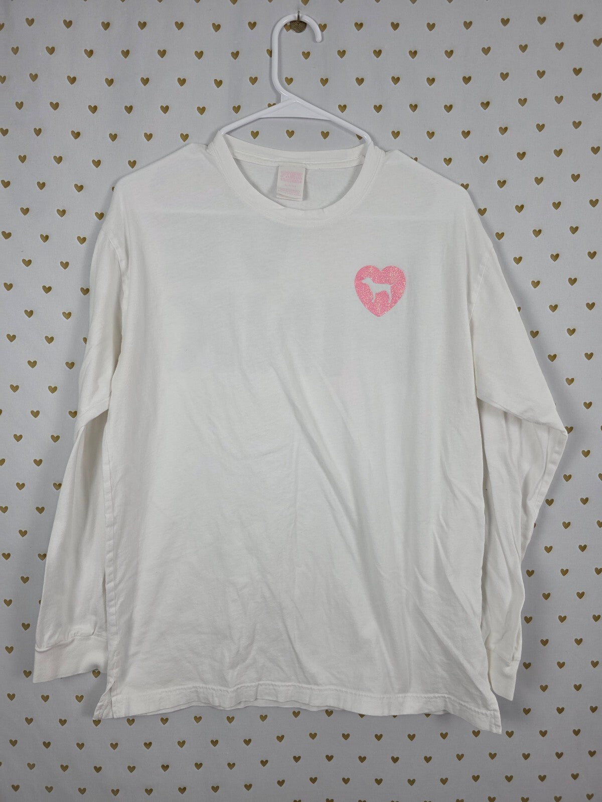 Victorias Secret PINK Campus Originals glitter Logo Long Sleeve Tee Shirt MEDIUM