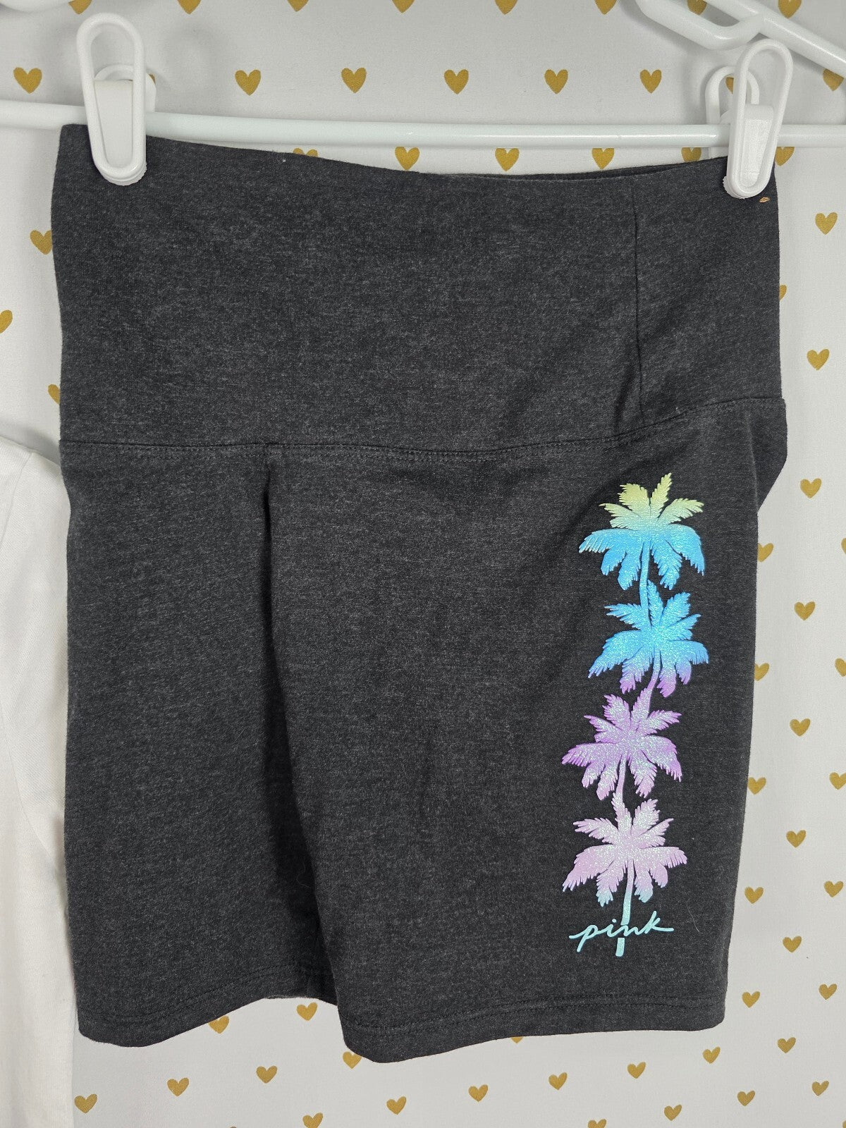 Victorias Secret PINK Glitter Palm Tee shirt Bike Shorts SET Xs 2pc