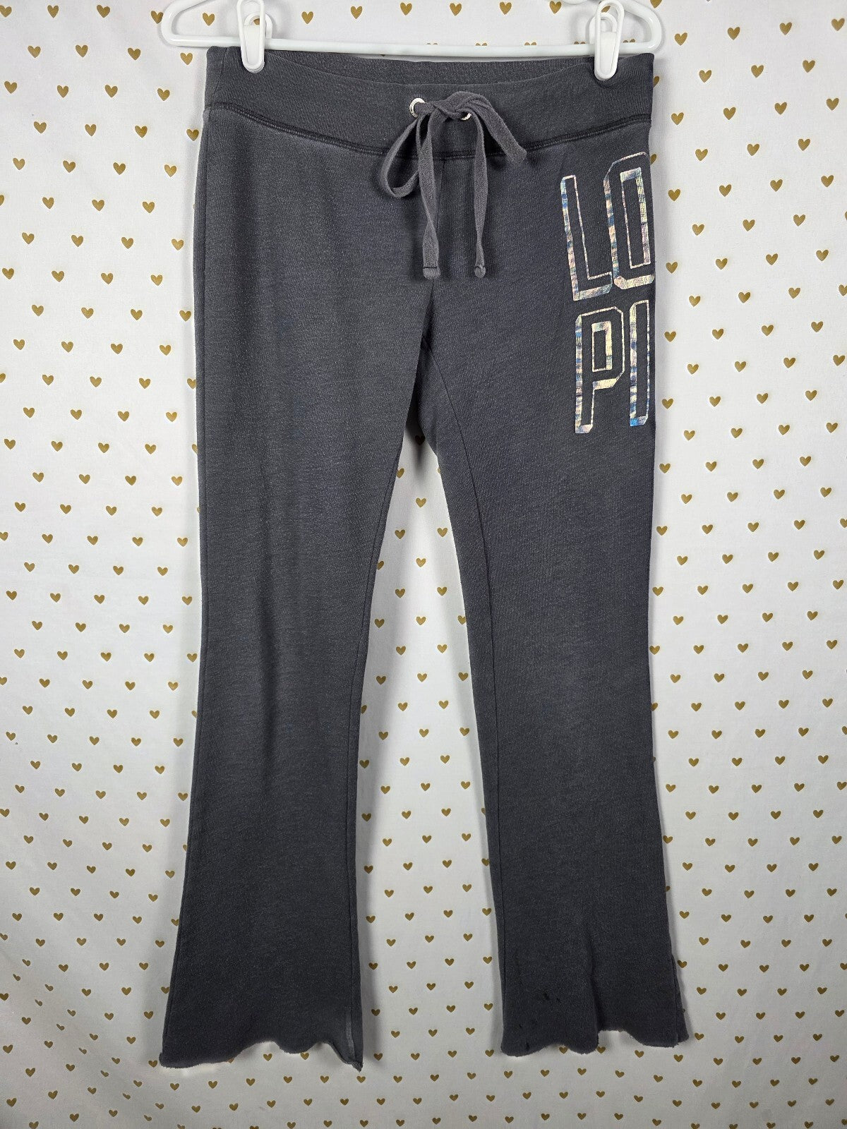 Victorias Secret PINK Holographic Logo Sweatpants XS Grey Vintage