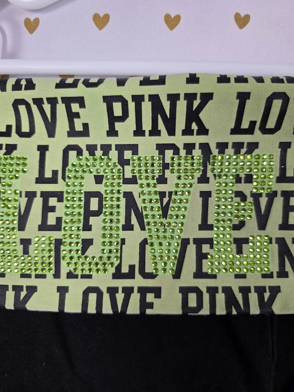 Victorias Secret PINK BLING LOVE Green FOLDOVER Vintage Yoga Pants Y2k L CAPRI