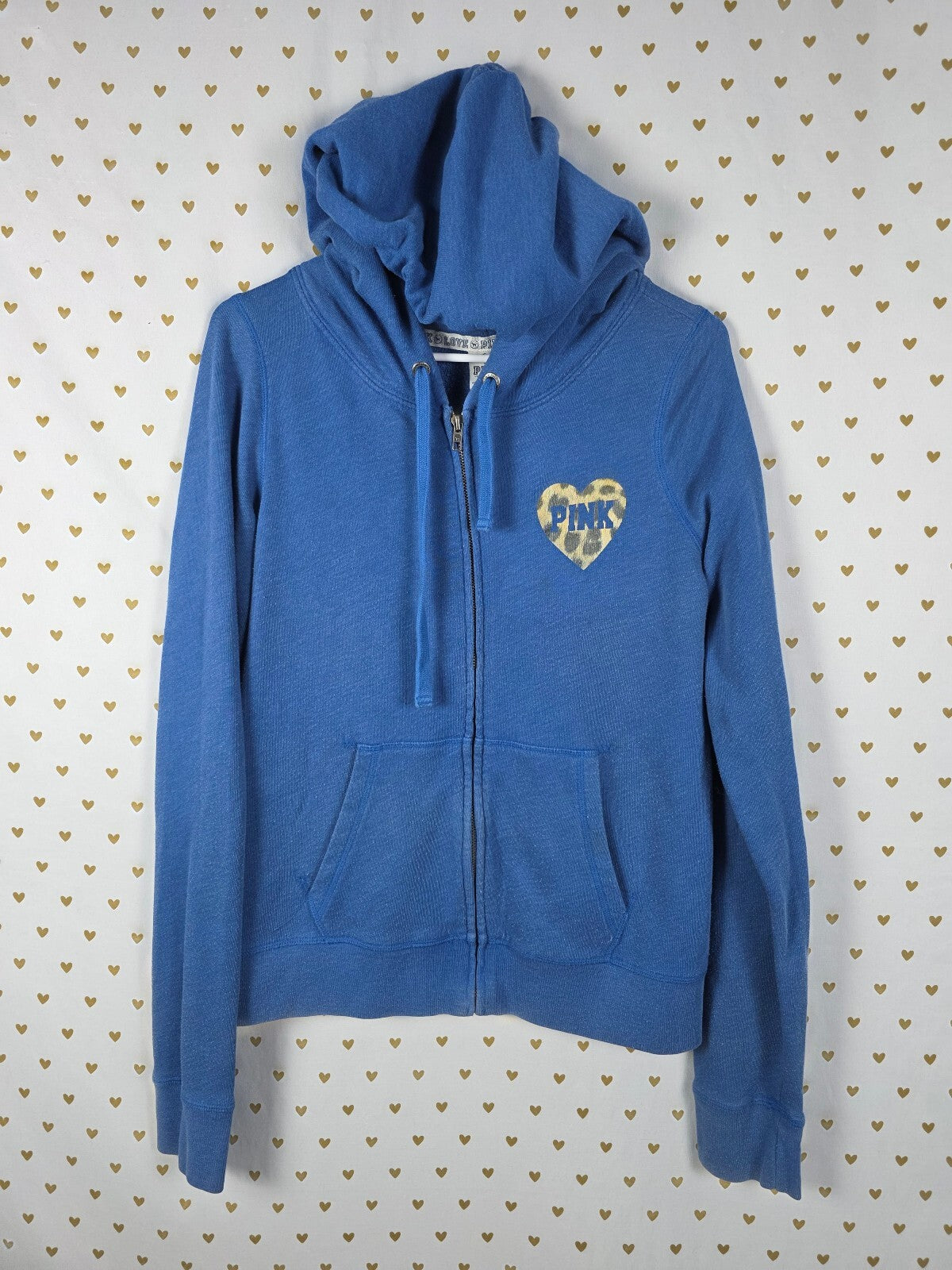 Victorias Secret Pink Leopard Cheetah Vintage Logo full zip Hoodie Jacket Large