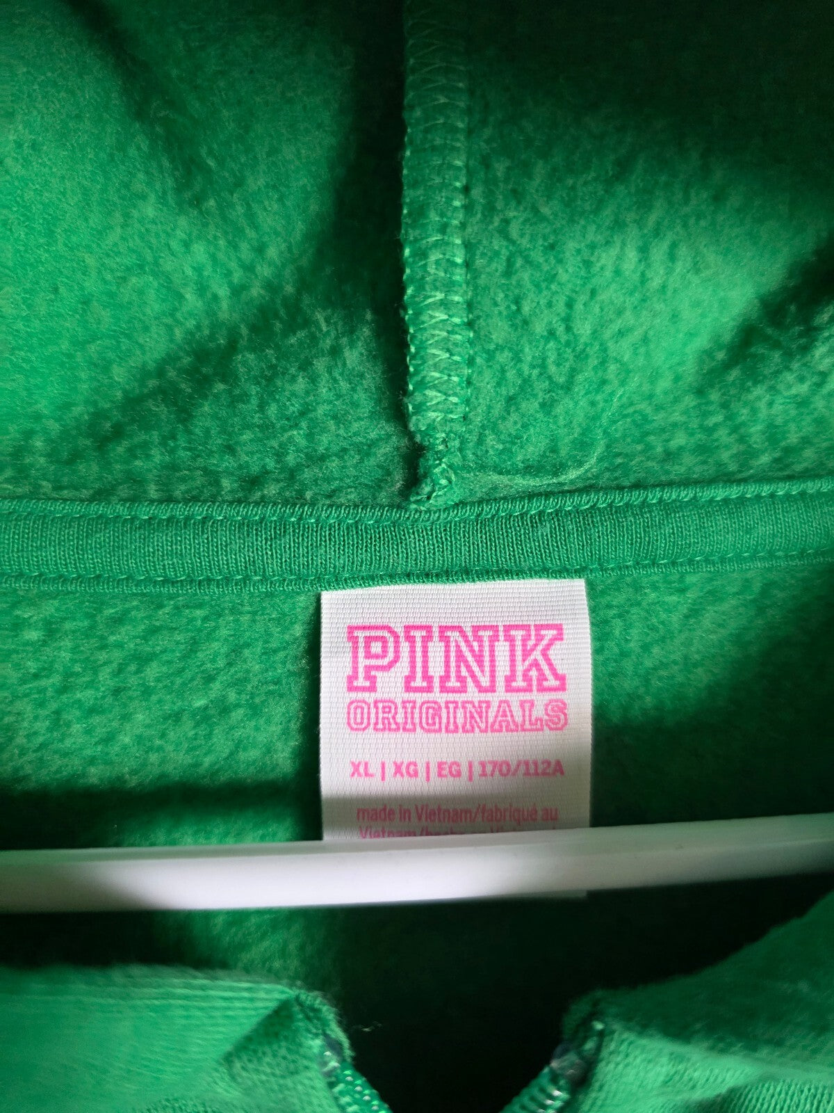 Victorias Secret Pink Green Campus Originals Glitter Full Zip Hoodie Jacket XL