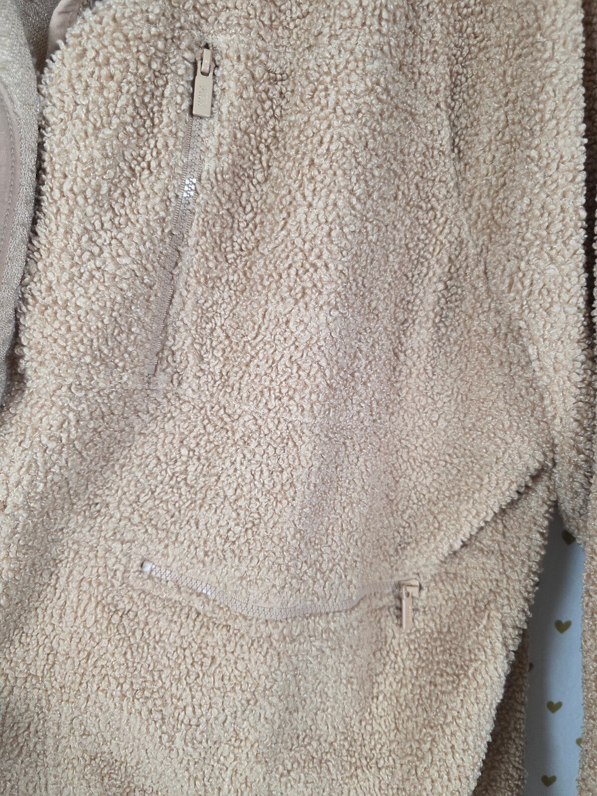 Victoria's Secret PINK Teddy Sherpa Snap Jacket Tan Fleece Zip Pockets XL