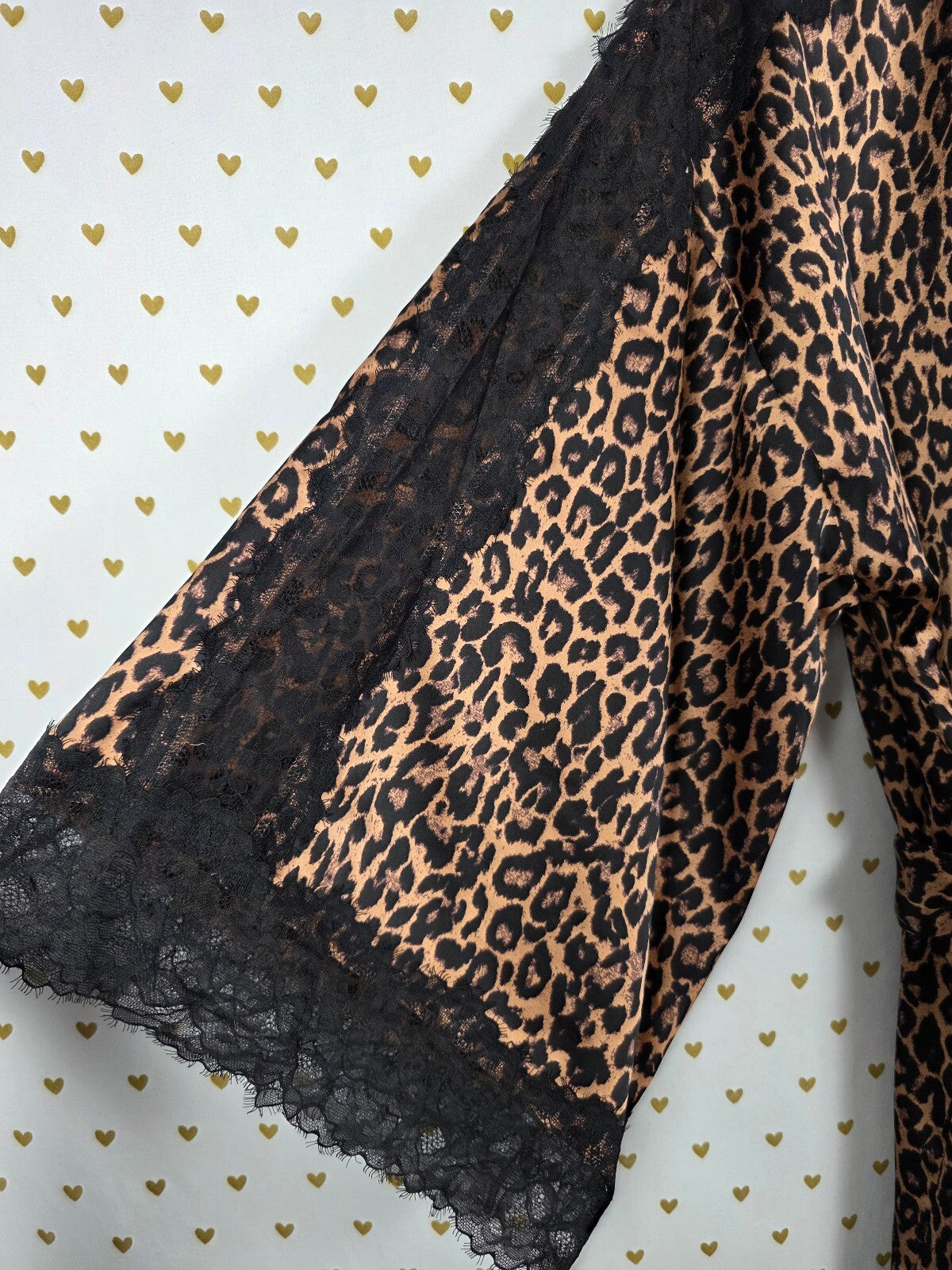 Victoria's Secret Leopard Satin Robe M/L Black Lace Kimono Animal Print