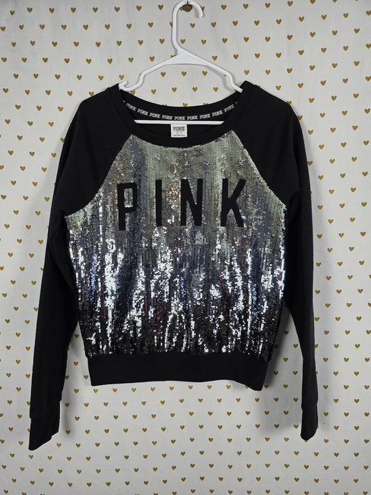 Victorias Secret Pink FULL BLING Sequined Logo Crew Sweater Shirt Medium