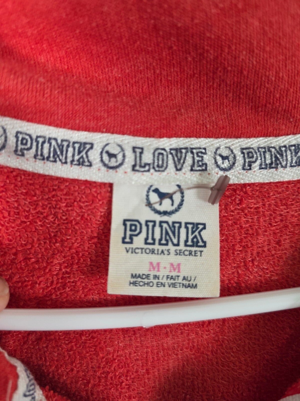 Victorias Secret Pink 86 Quarter Zip VINTAGE y2k Love Logo Sweater Shirt Red Med
