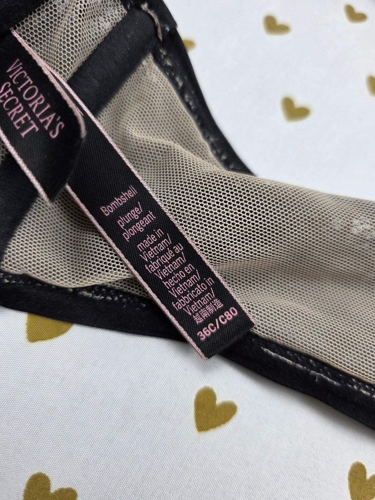 Victorias Secret Bombshell add 2 sizes Plunge Push Up Bra front close 36C