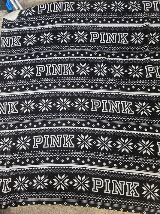 Victoria's Secret PINK Sherpa Blanket Black White Fair Isle Snowflake 60x72