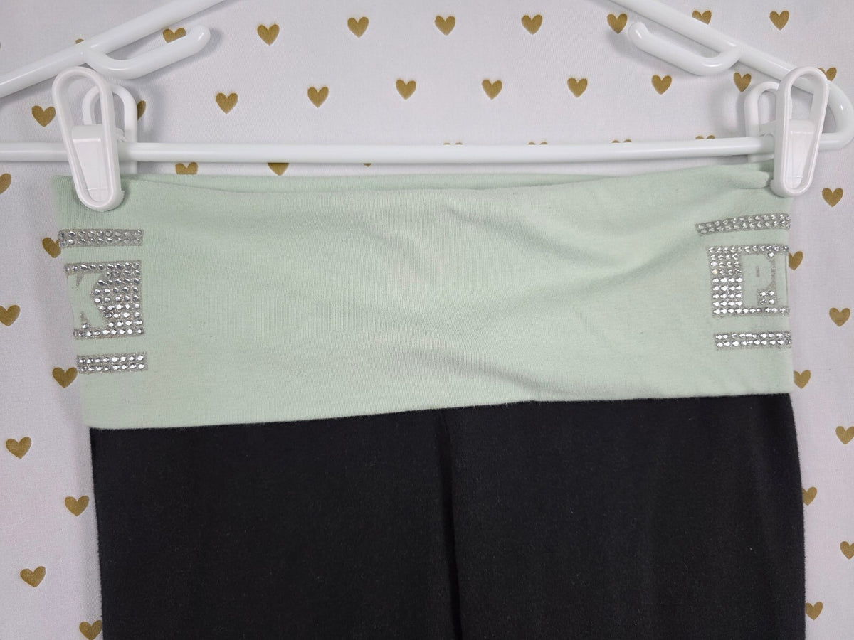 Victorias Secret PINK XS Vintage Bling Foldover Yoga Pants Mint ankle Skinny