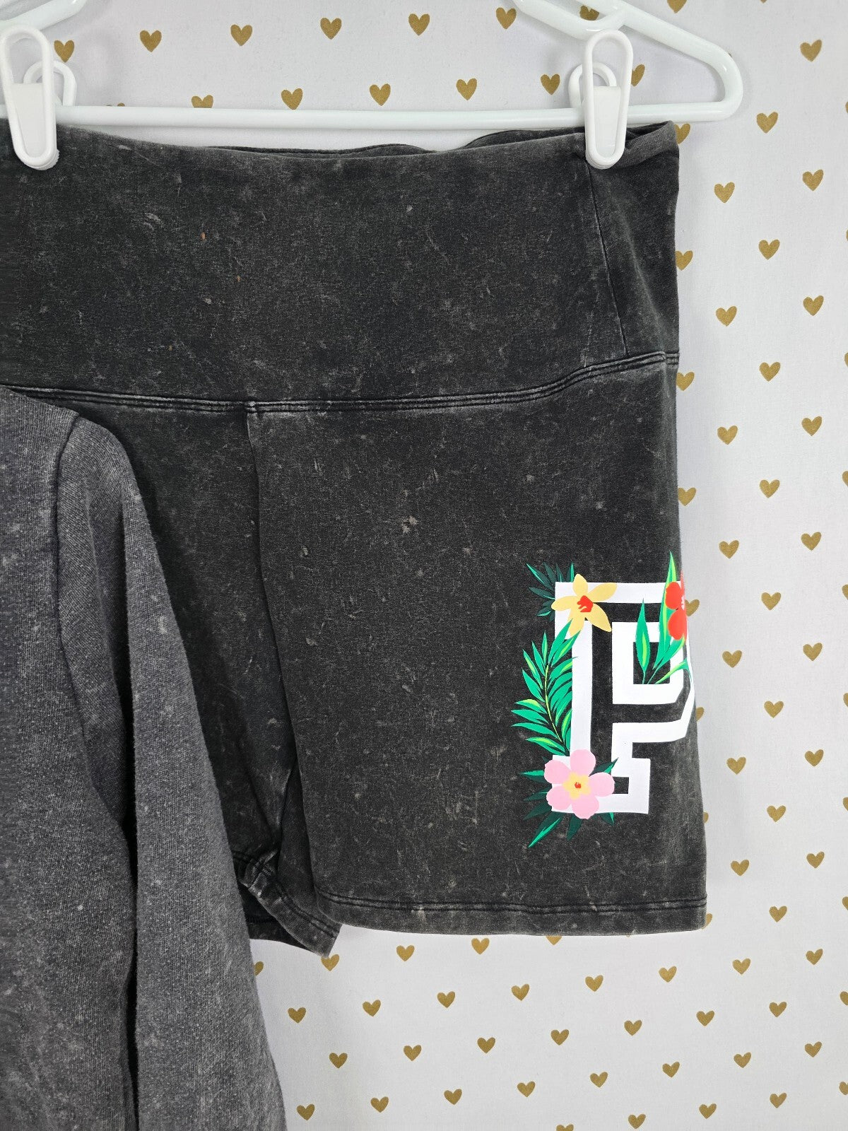 Victorias Secret Pink Vintage Style Full zip Hawaiian Hoodie Biker Shorts SET Sm