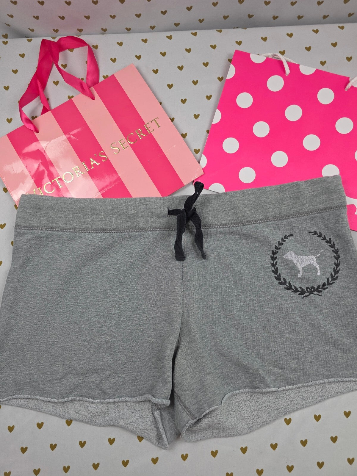 Victorias Secret PINK vintage Crest Logo Butt Sweat Shorts Large XL Grey Y2K