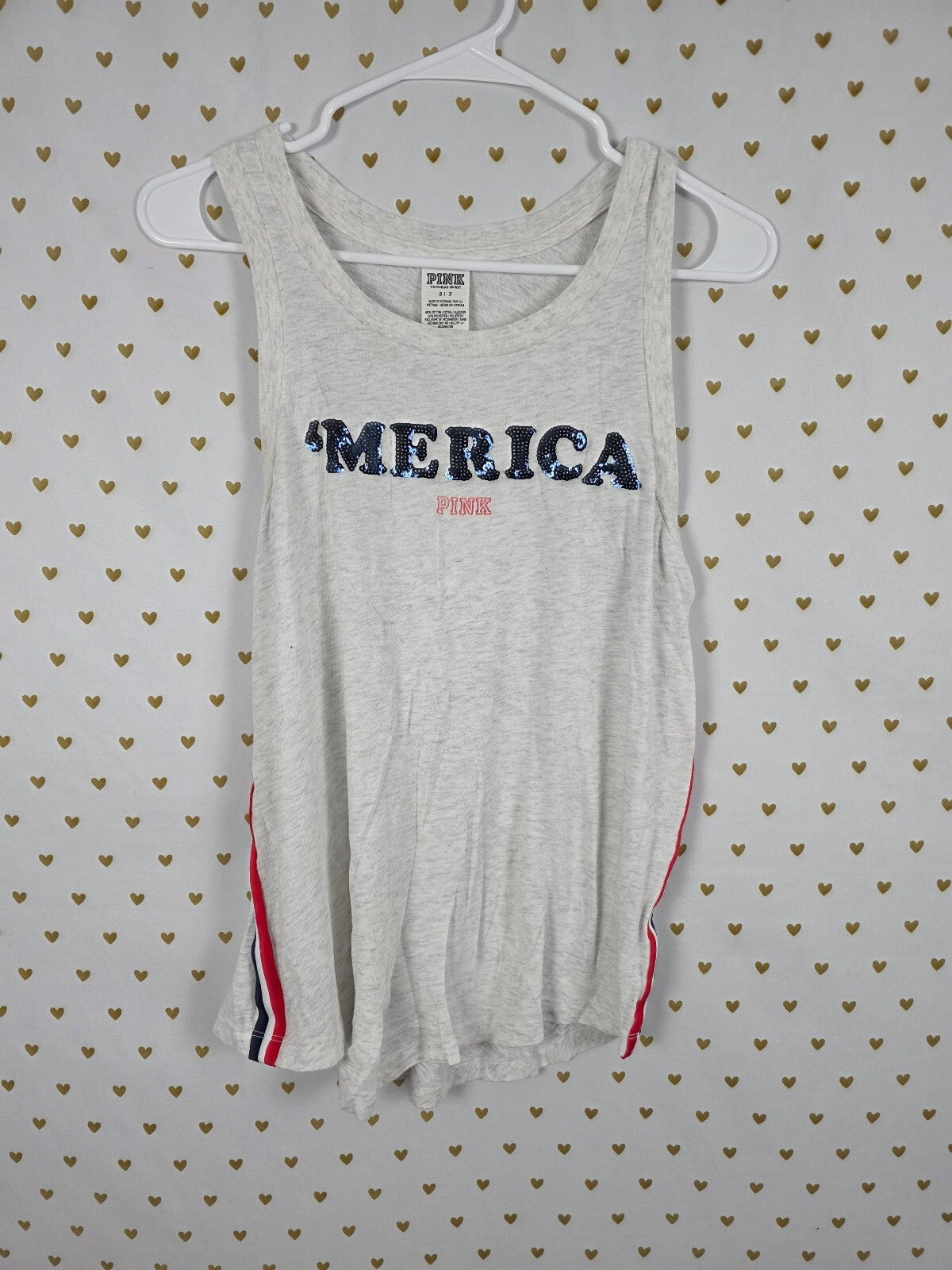 Victorias Secret PINK BLING AMERICA Sequined Tank Top USA SMALL