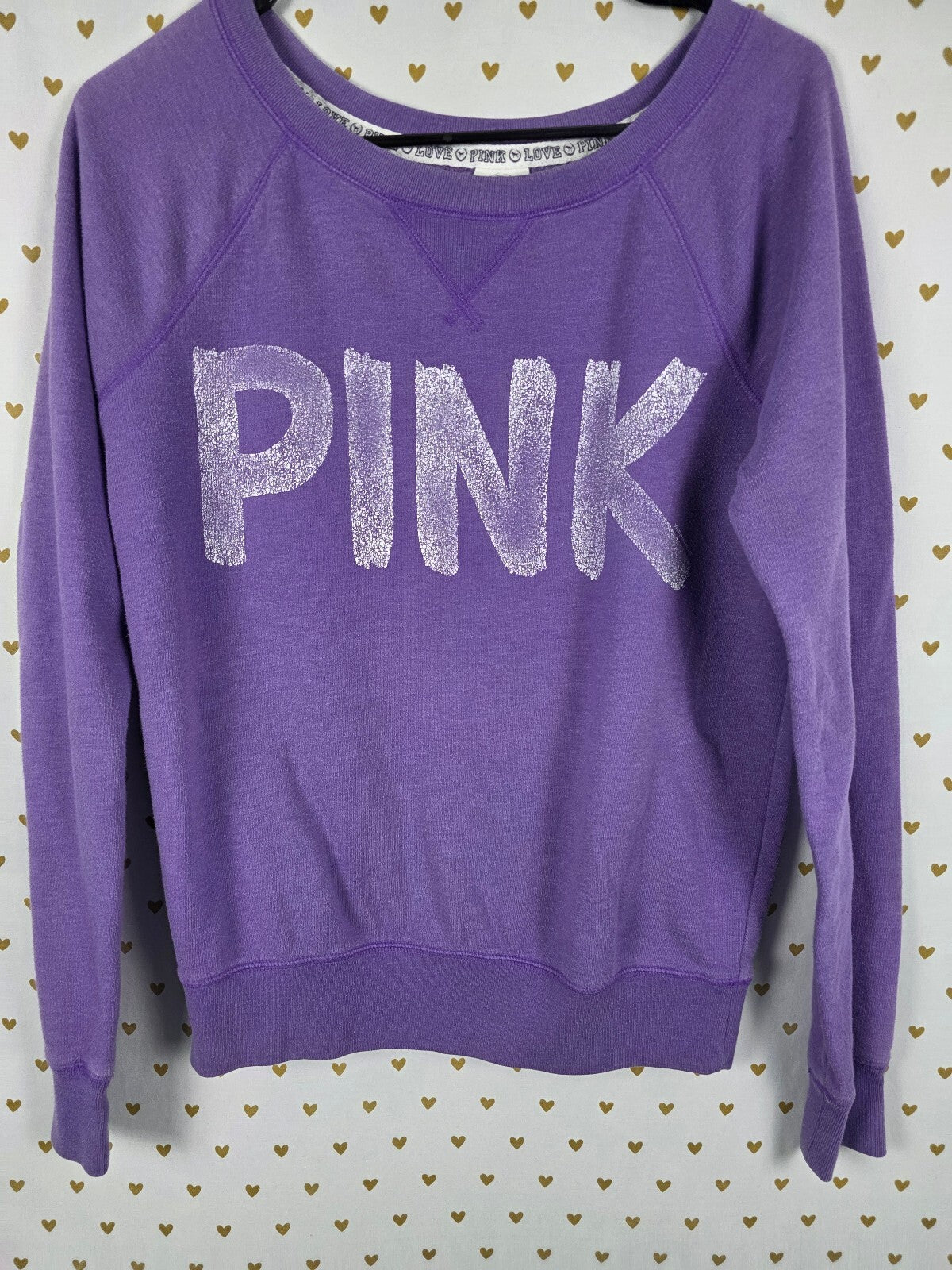 Victorias Secret Pink Vintage Logo Crew Sweater Shirt Purple Medium