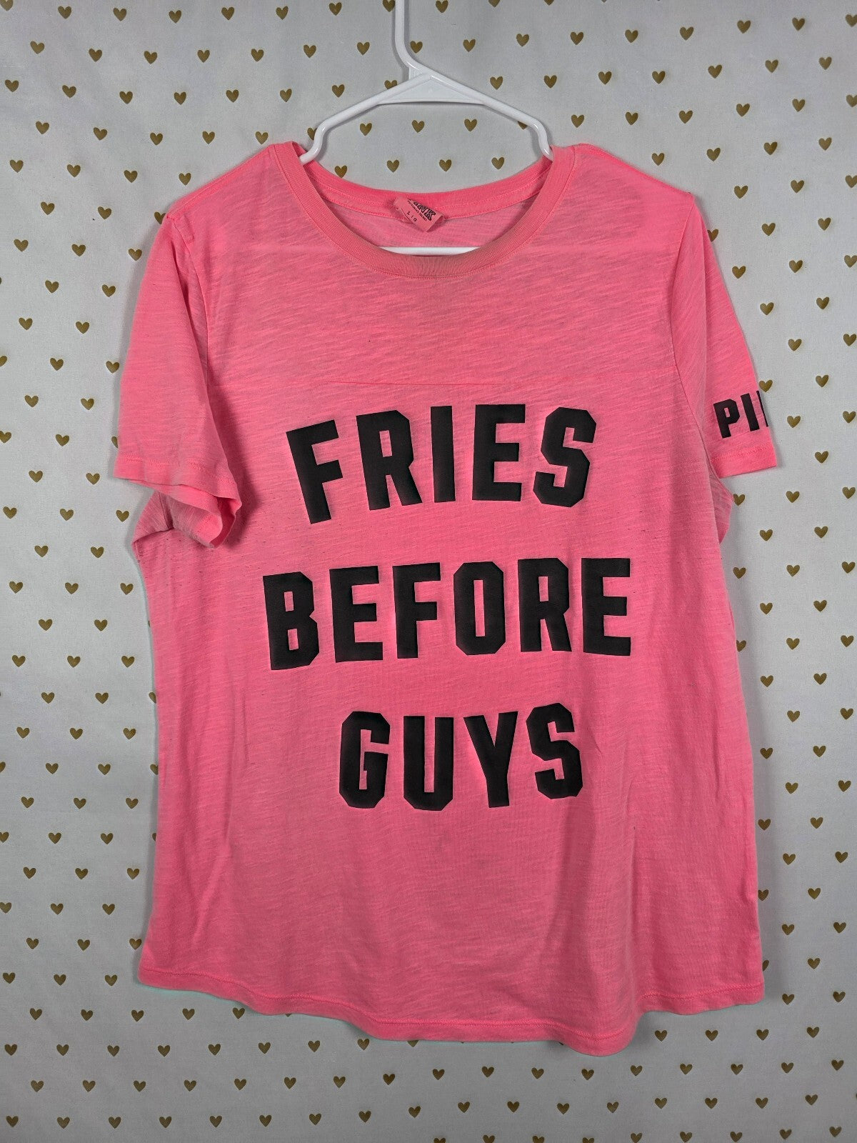 Victorias Secret PINK FRIES BEFORE GUYS Neon Tee shirt Large