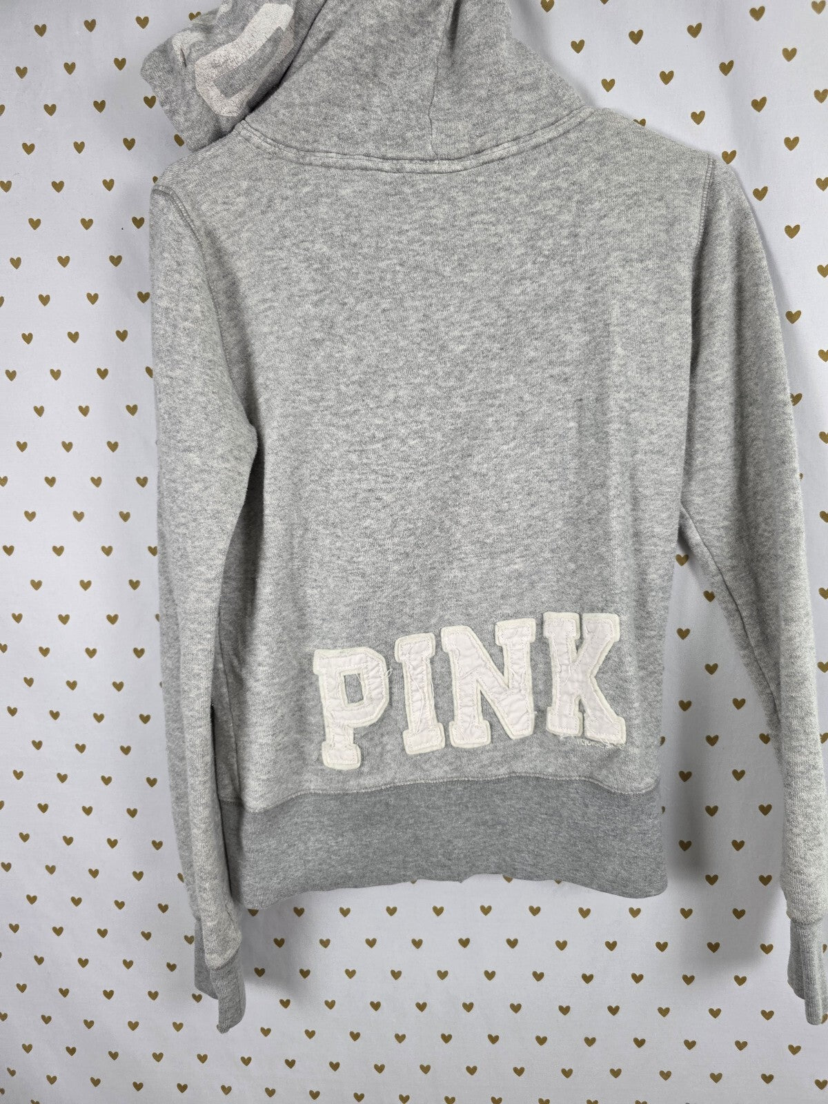 Victorias Secret Pink Full Zip Y2k Logo Grey Hoodie Jacket Love Small