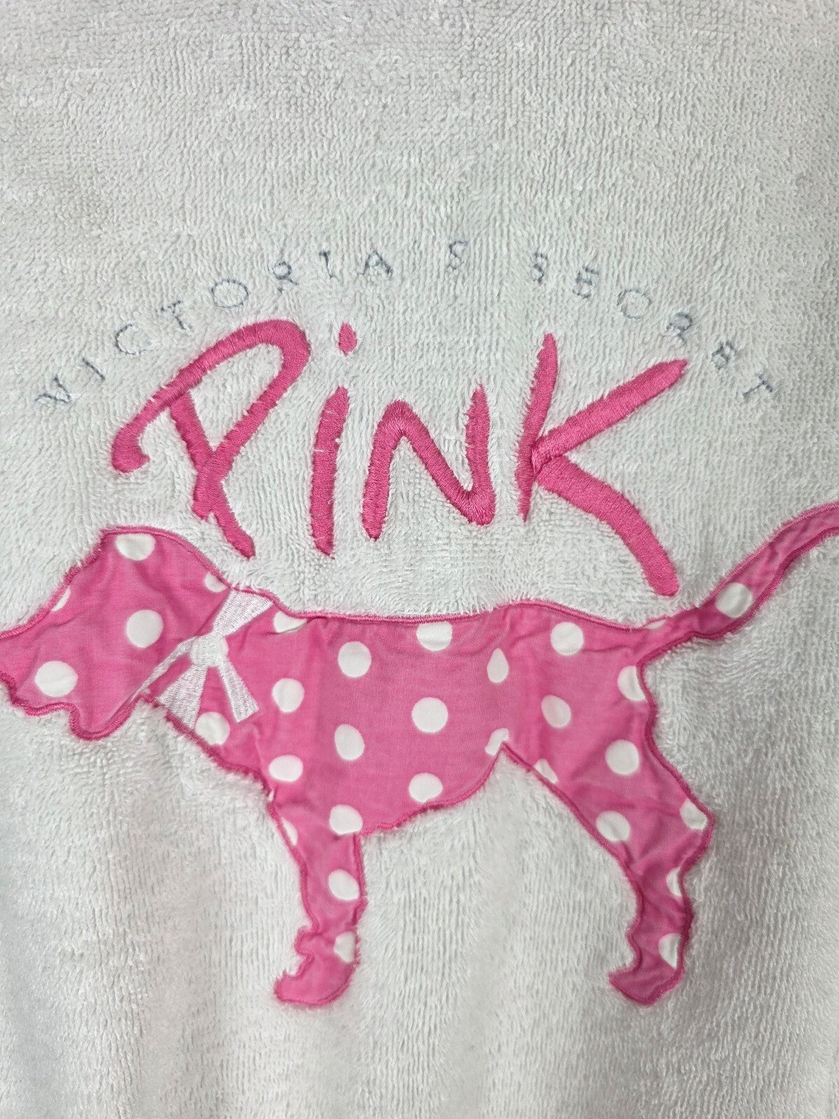 Victoria's Secret PINK Plush Terry Robe White Pink Polka Dot Dog M/L 2004