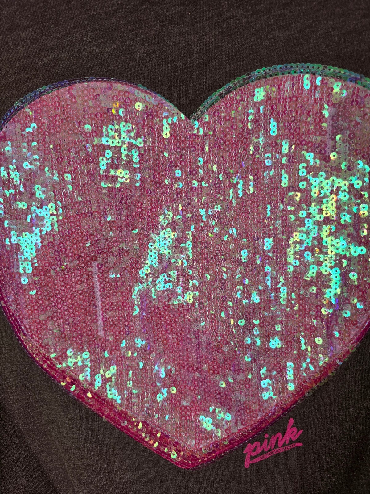 Victorias Secret Pink Vintage BLING Heart Sequined Y2k Full Zip Hoodie jacket L