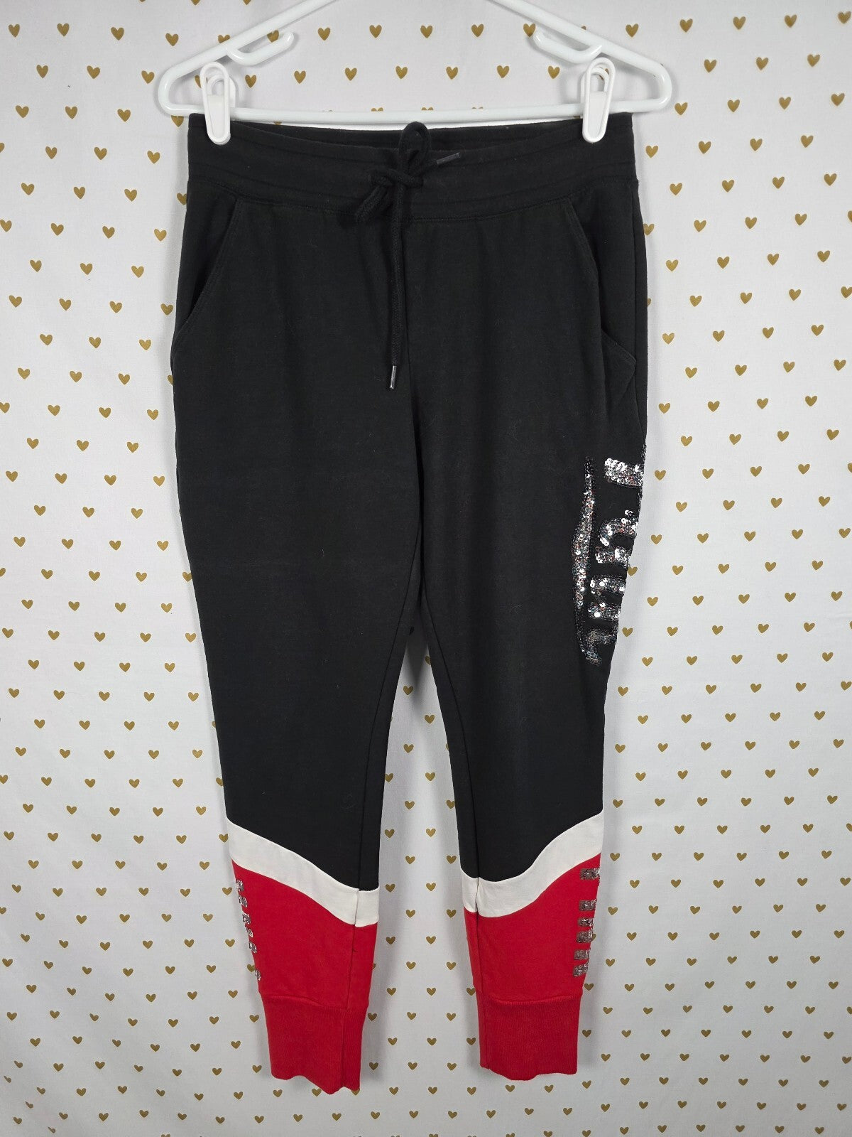 VS PINK BLING Sequin Jogger Sweatpants Shirt Set M S Red Black Gray Rare