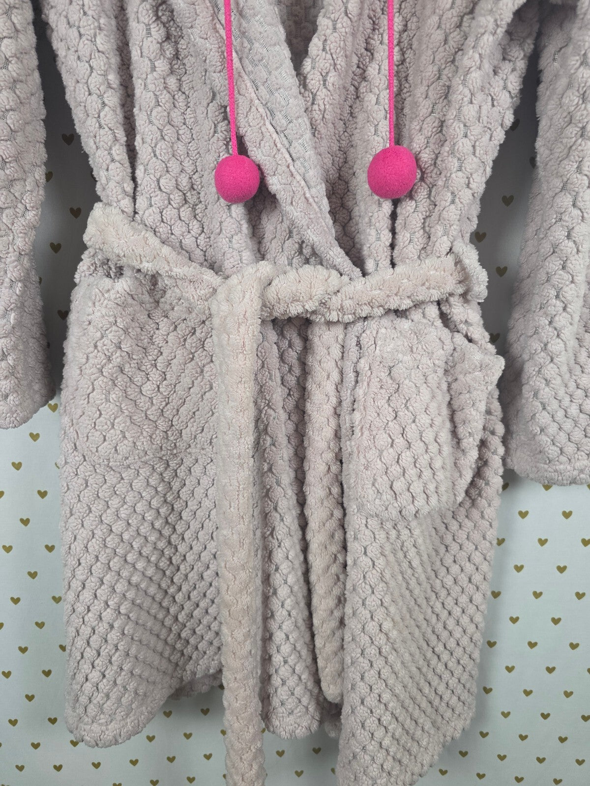Victoria's Secret Teddy Bear Ear Hooded Robe Pink Pom Pom Textured Fleece M