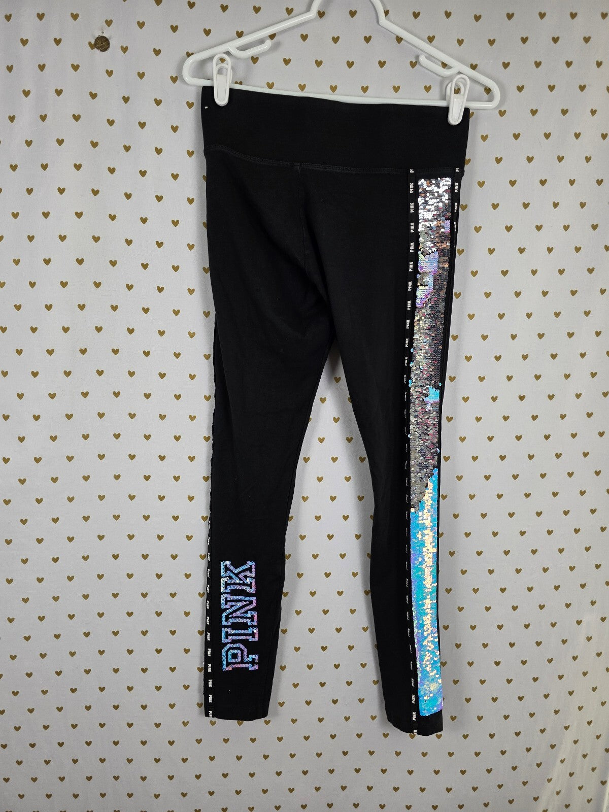 Victorias Secret PINK Mermaid Flip Bling Yoga Pants & Tee set outfit Small HTF