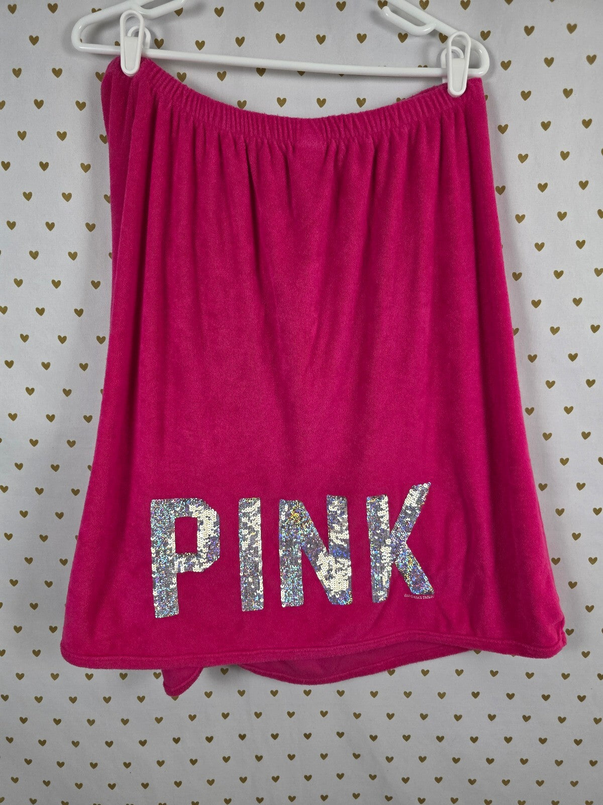 Victoria's Secret PINK Sequin BLING Hot Pink Terry Cloth Towel Wrap M/L