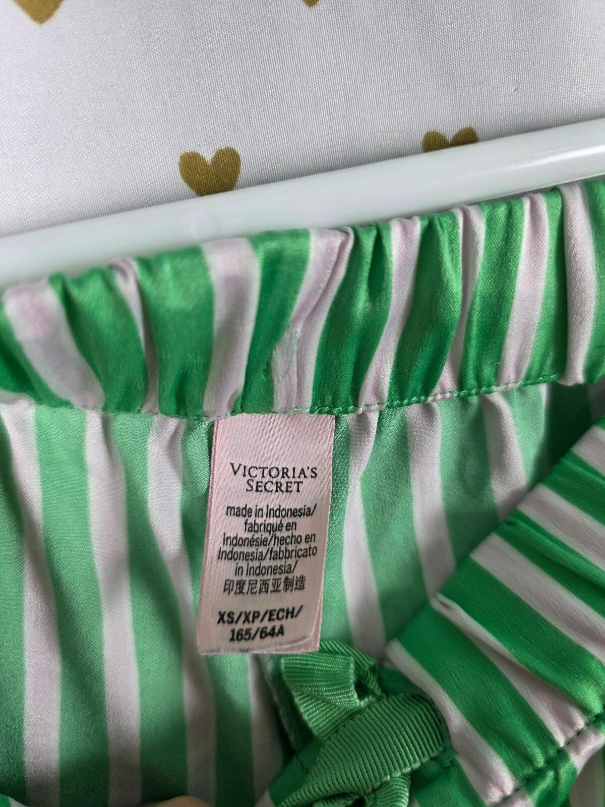 Victorias Secret Green SATIN Striped Silky XS Sleep Shorts Boxers Pajama Bottoms