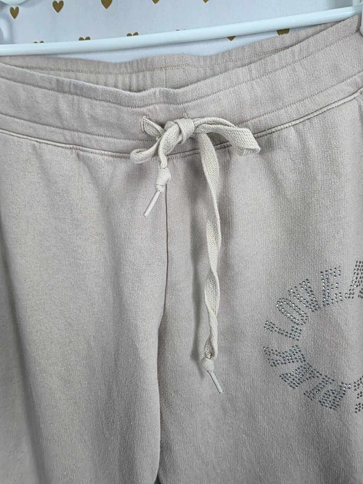 Victorias Secret PINK Bling Studded Logo Sweats Tapered Beige Large