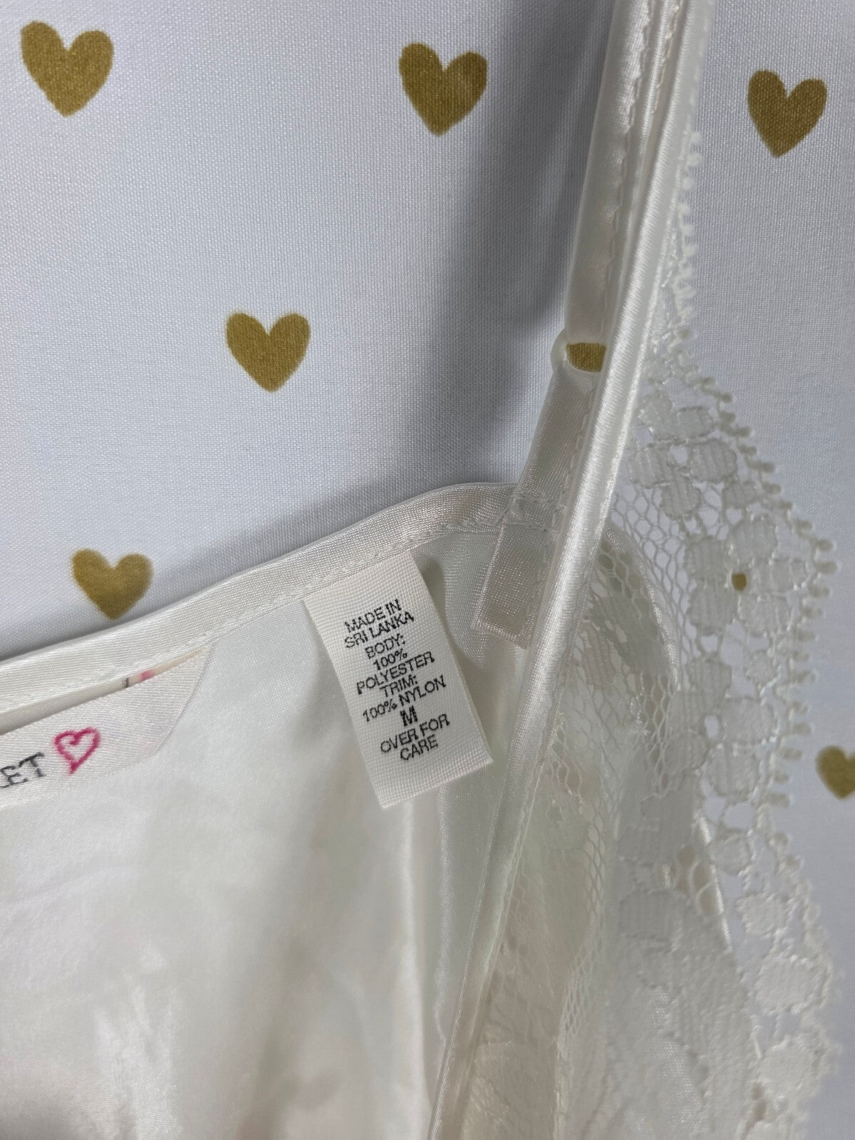 Victorias Secret Vintage Heart Label White Satin Babydoll Tank Top Medium