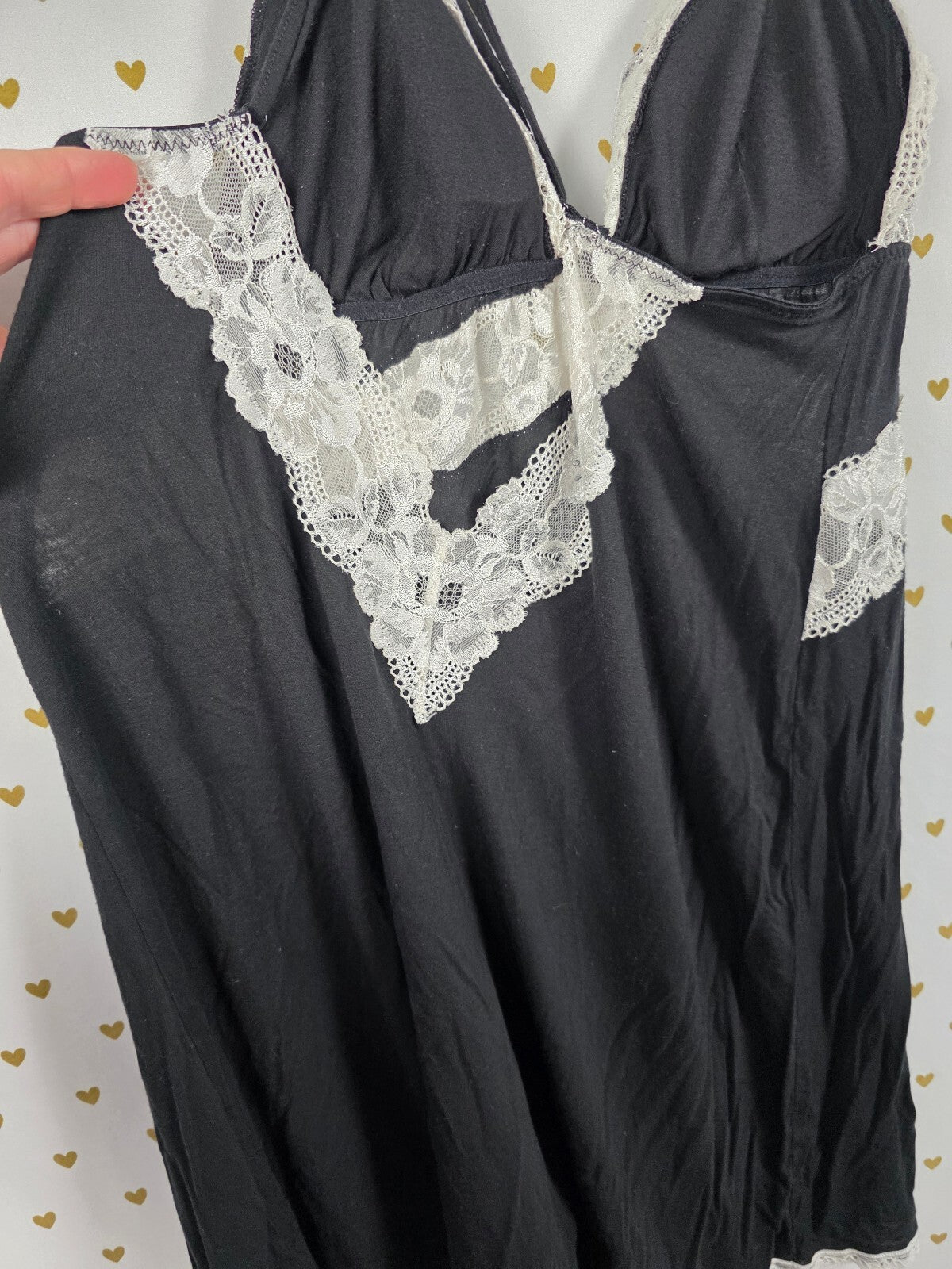 Victorias Secret Super soft black Nightie Lingerie Lace accent Slip Dress MEDIUM