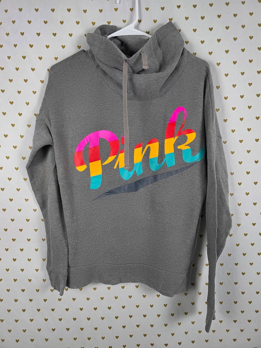 Victorias Secret Pink Rainbow Logo Slouchy Sweater Shirt Pullover Oversized SM