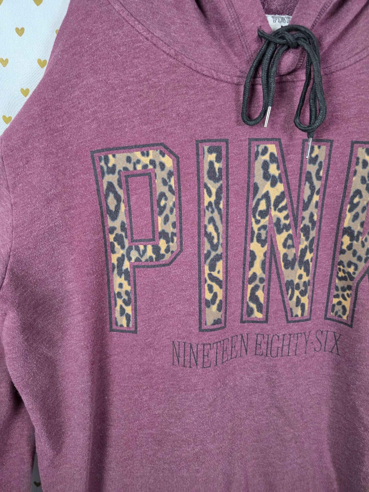 Victorias Secret Pink Maroon Pullover Leopard Cheetah Logo Sweater Shirt LARGE