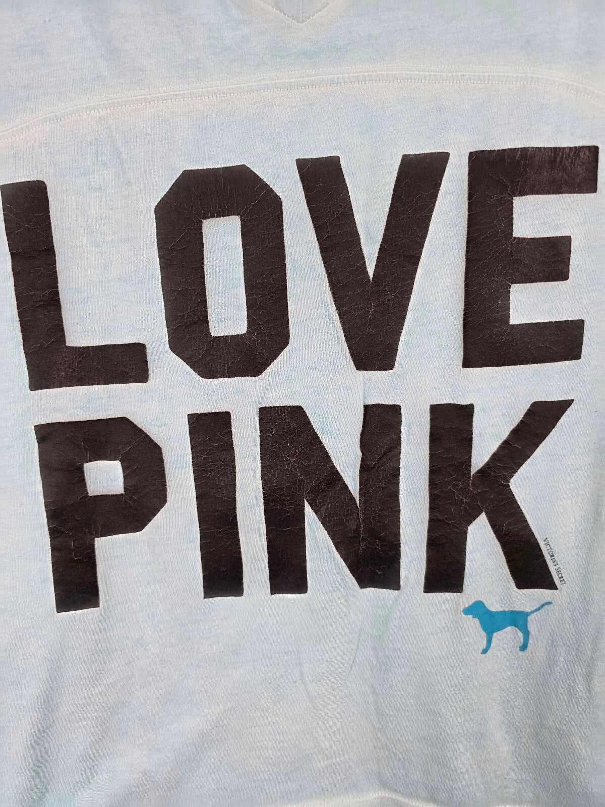 Victorias Secret PINK Vintage Blue V neck logo Tee shirt Medium