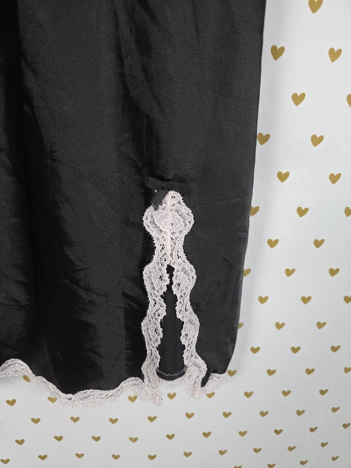 Victorias Secret black satin Slip Dress Chemise Large Lace Nightie