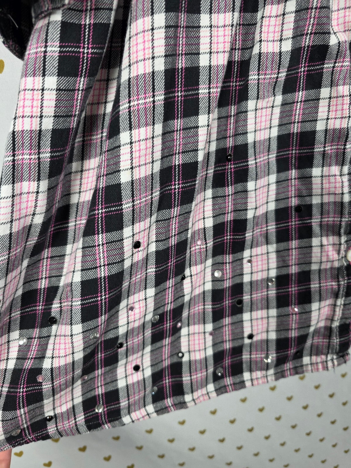 Victoria's Secret PINK Plaid Flannel Shirt Dress Rhinestone Hem Tie Waist M