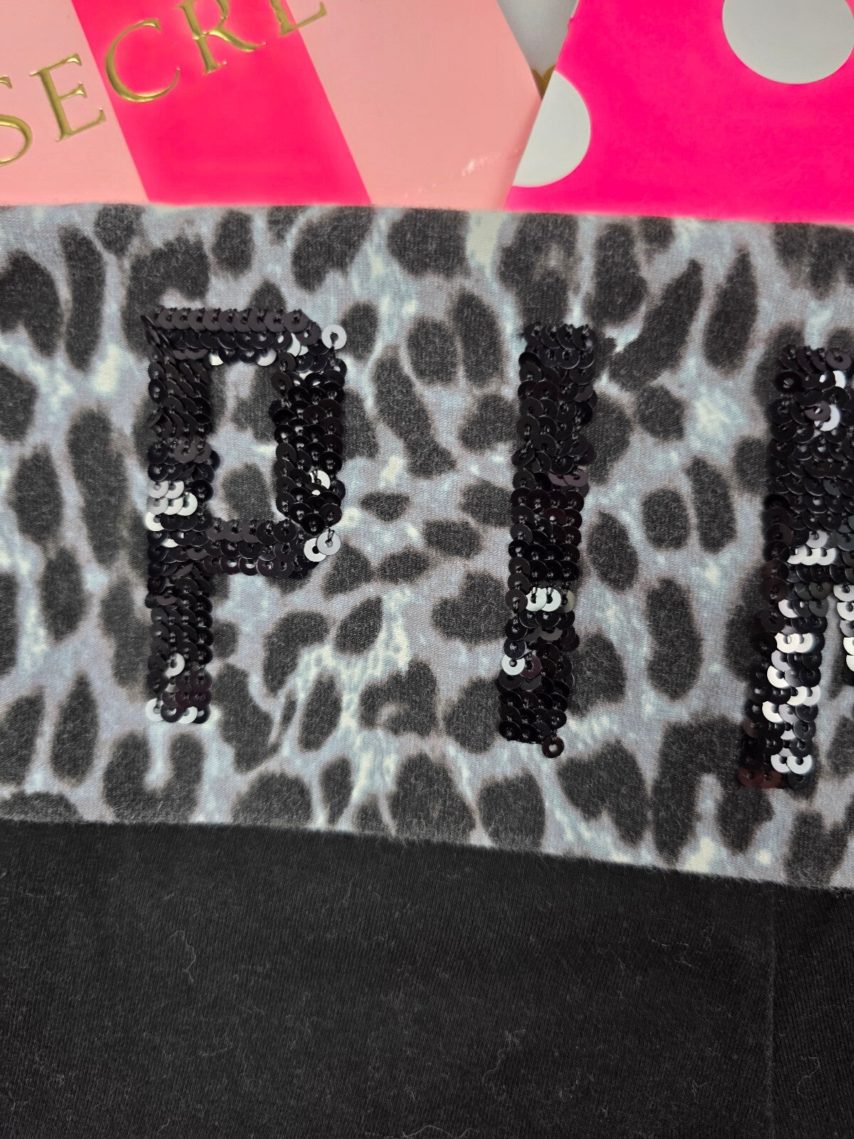 Victorias Secret PINK Bling Sequined Leopard Cheetah Foldover Yoga Shorts SM