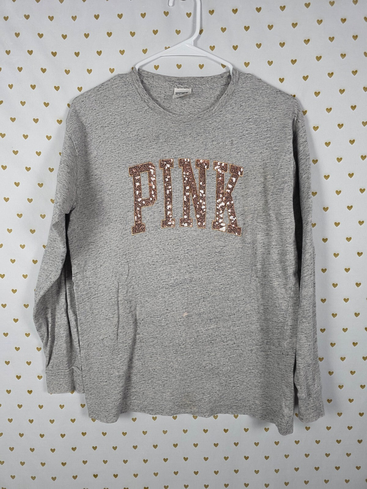 Victorias Secret PINK BLING GOLD SEQUIN Long Sleeve Tee shirt XS