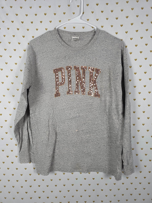 Victorias Secret PINK BLING GOLD SEQUIN Long Sleeve Tee shirt XS