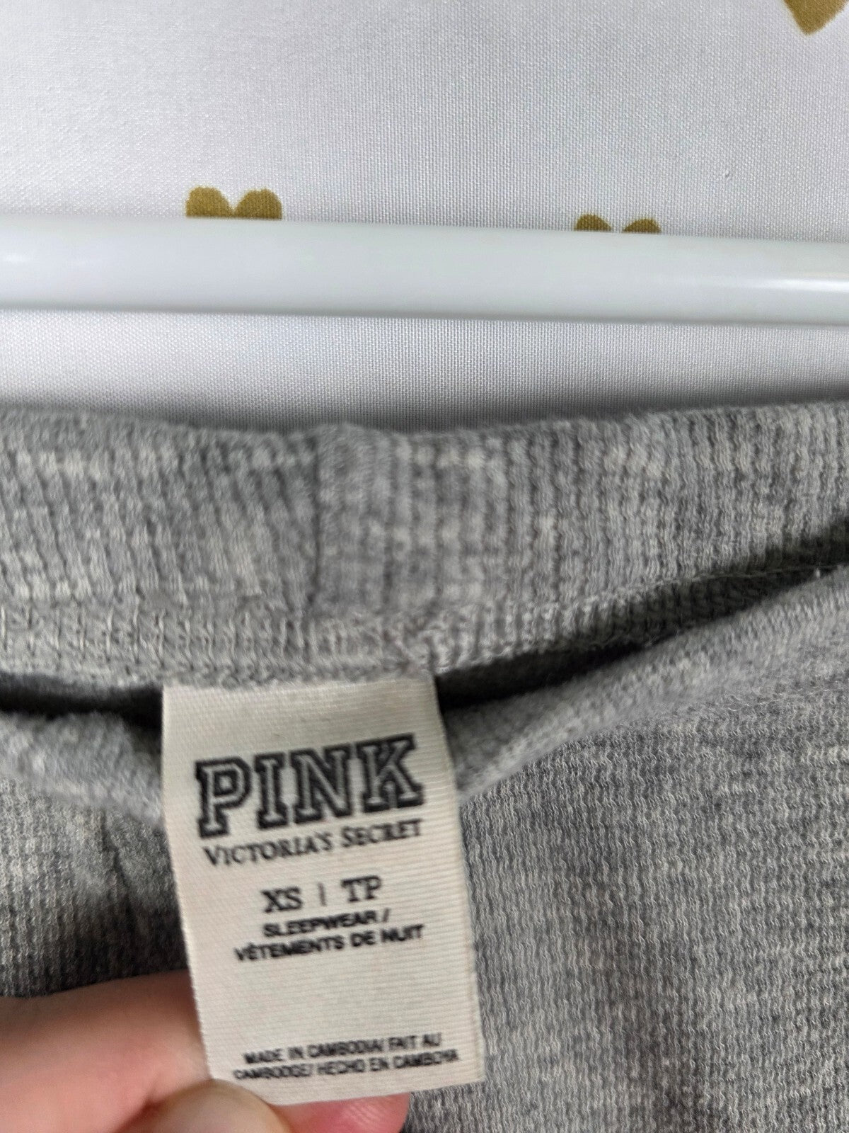 Victorias Secret Pink Grey XS Ribbed Logo Butt Sleep Pants Pajama PJ Bottoms